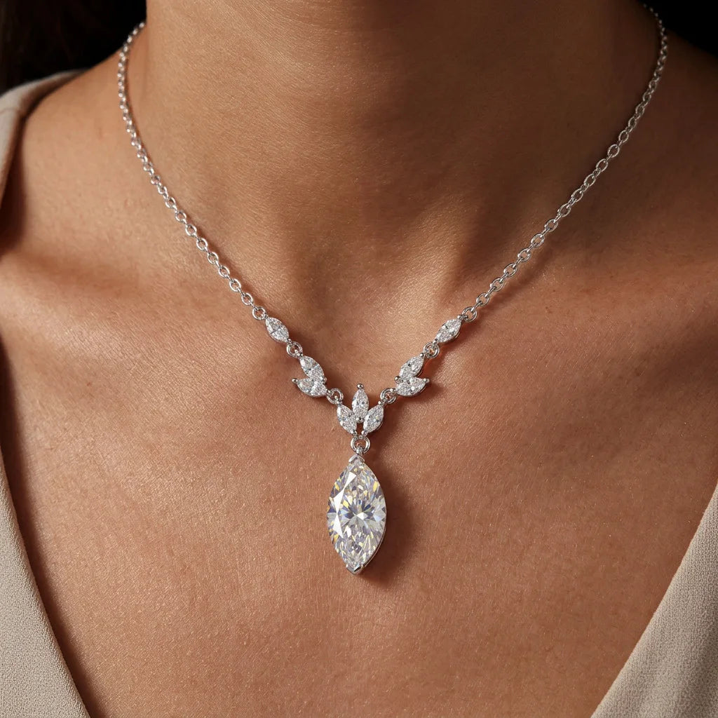 CEICI GRA Certified 3CT Marquess Cut Moissanite Necklace for Women 925 Sterling Silver 18K Gold Wedding Fine Jewelry Gift