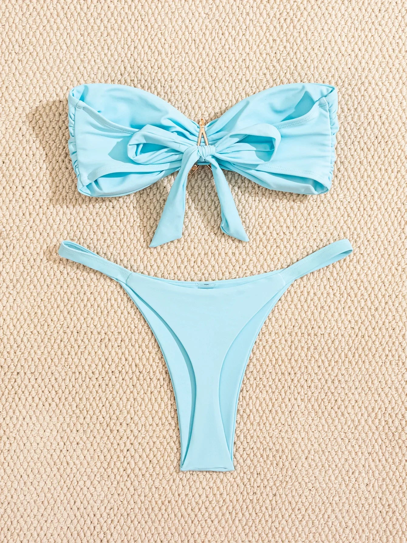 Sexy Bandeau Bikini Set 2026 Women Sky Blue Starfish Ornament Push Up Thong Swimsuit Brazilian Beach Bathing Suit Micro Swimwear
