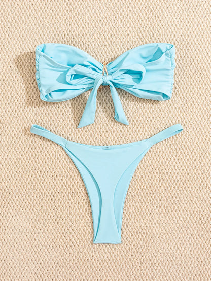 Sexy Bandeau Bikini Set 2026 Women Sky Blue Starfish Ornament Push Up Thong Swimsuit Brazilian Beach Bathing Suit Micro Swimwear