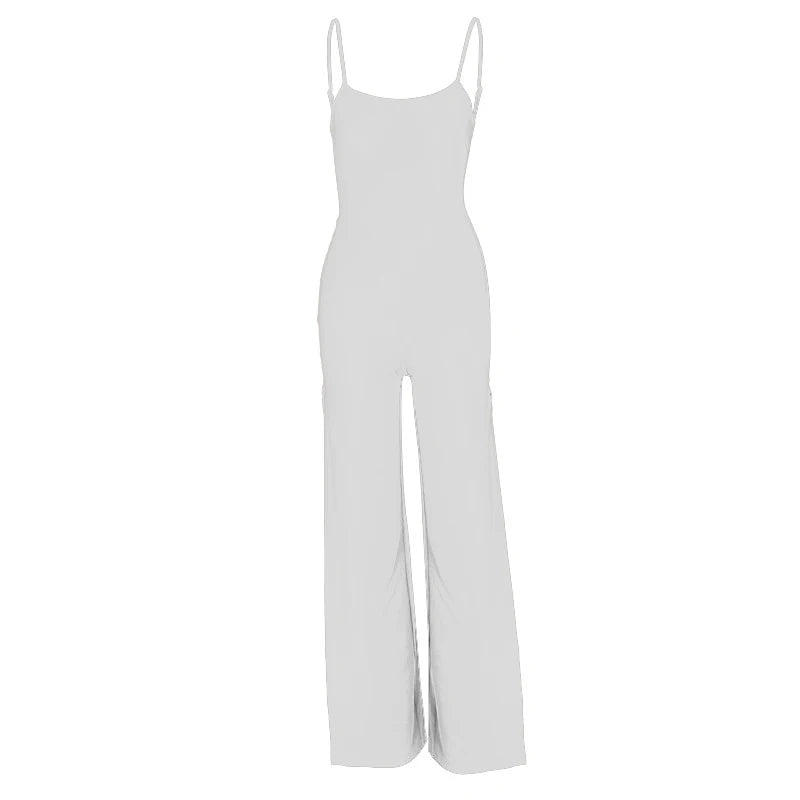 Summer New Fashion Y2K Solid Color Slit Long Pants Backless Strap Gothic Dark Style Women's Jumpsuit