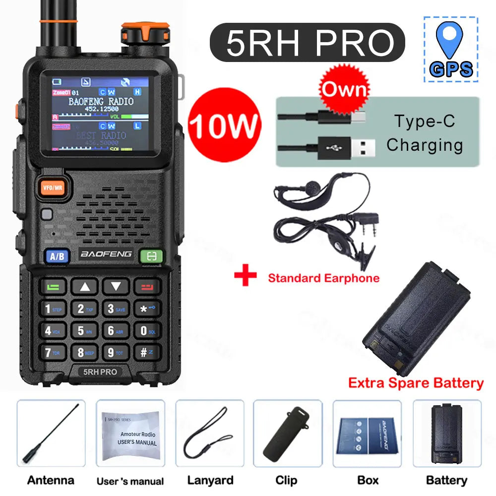 Baofeng GPS Walkie Talkie UV-5RH PRO TX&RX 136-174 220-260 400-480MHz Frequency Long Range Multi Band AM/FM Two Way Radio 640CH