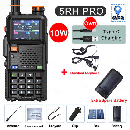 Baofeng GPS Walkie Talkie UV-5RH PRO TX&RX 136-174 220-260 400-480MHz Frequency Long Range Multi Band AM/FM Two Way Radio 640CH