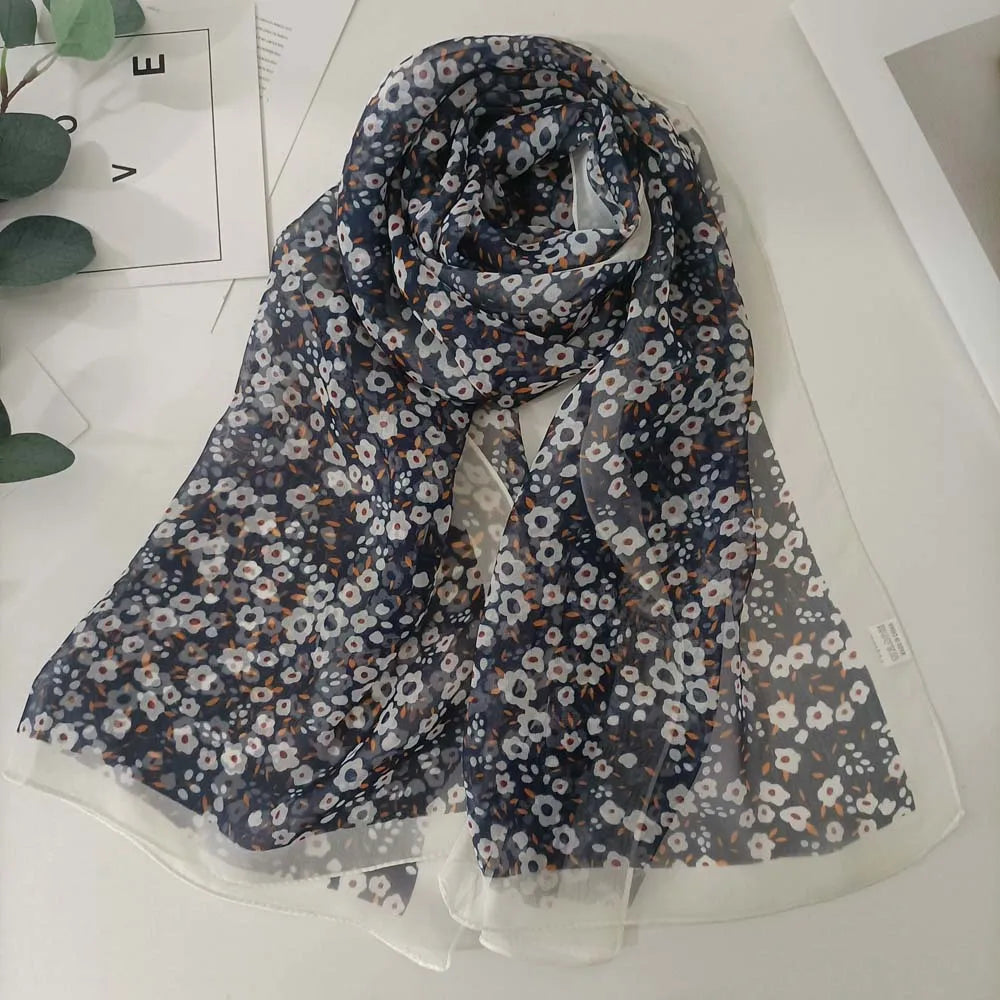 Small Flower Full of Stars Print Women Elegant Chiffon Georgette Bandana Scarf Summer Beach Sunscreen Thin Hijab Shawl