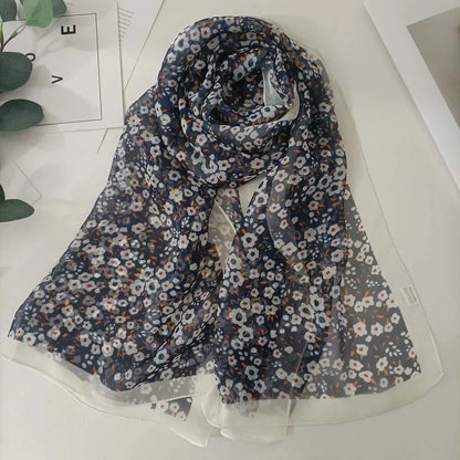 Small Flower Full of Stars Print Women Elegant Chiffon Georgette Bandana Scarf Summer Beach Sunscreen Thin Hijab Shawl
