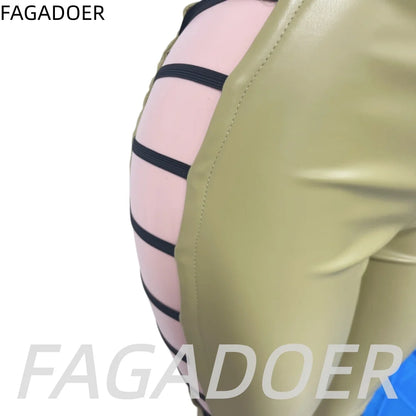 FAGADOER Sexy Hollow-out Patchwork Bodycon Jumpsuit Women Halter Sleeveless Backless Rompers Female Party Clubwear Overalls New