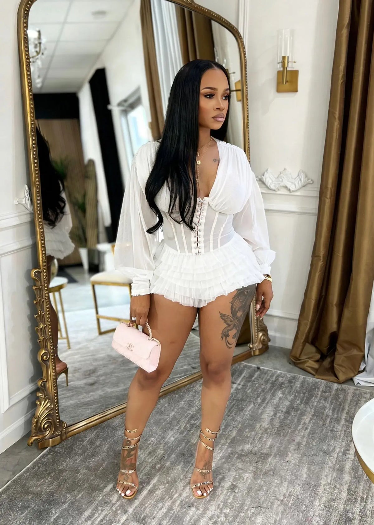 Boho Summer Mesh Casual Playsuit Sexy Women V-neck Elegant Night Club Ruffles Romper Overalls