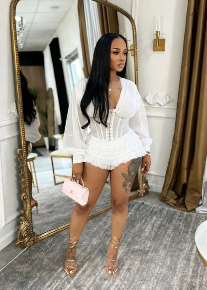 Boho Summer Mesh Casual Playsuit Sexy Women V-neck Elegant Night Club Ruffles Romper Overalls
