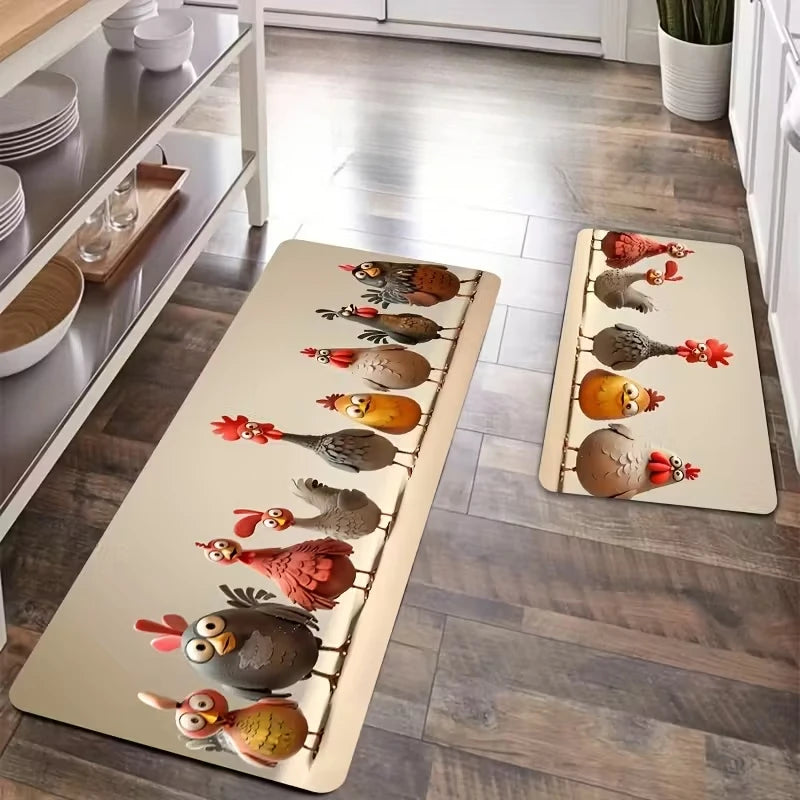 Fun Cartoon Chicken Kitchen Mat - Non-Slip, Machine Washable Rug for Dining Room Decor, Indoor Outdoor Use, Chicken Kitchen Rugs