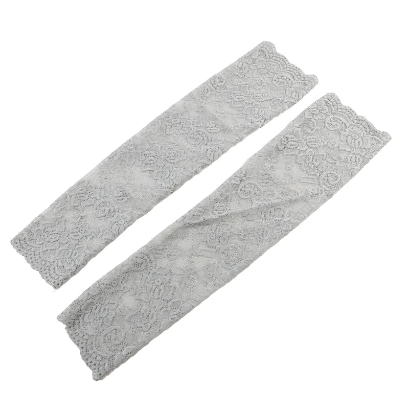 Women Summer Ice Silk Lace Arm Sleeve Elastic Sleeve Driving Gloves Black White Long Fingerless Mittens Sunscreen Gloves