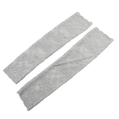 Women Summer Ice Silk Lace Arm Sleeve Elastic Sleeve Driving Gloves Black White Long Fingerless Mittens Sunscreen Gloves
