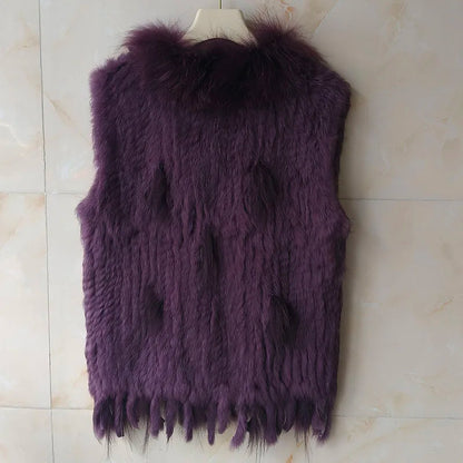HSPL Sleeveless Women Fashion Fur Vest Knit Waistcoat For Lady For 2018 Spring Real Rabbit Fur Female Vests Black  Waistcoat