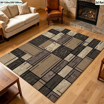 Modern Patchwork Geometric Carpet Flooring, Abstract Block Style Area Rug Non‑Slip Floor Mat for Living Room Bedroom Home Decor