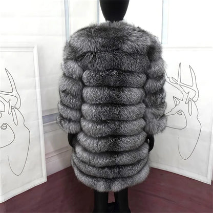 NEW Real Fur Coats Women Natural Real Fur Jackets Vest Winter Outerwear Women Silver Blue Fox Coat High Quality Fur Clothes