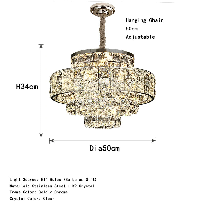 Luxury Glittering Crystal Long Pendant Lights Modern Lustres LED Oval Hanging Lamps for Ceiling Home Decor for Dining Room