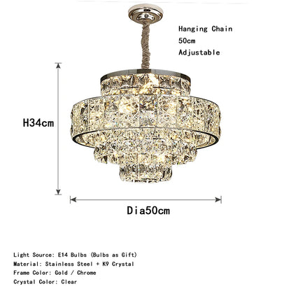 Luxury Glittering Crystal Long Pendant Lights Modern Lustres LED Oval Hanging Lamps for Ceiling Home Decor for Dining Room