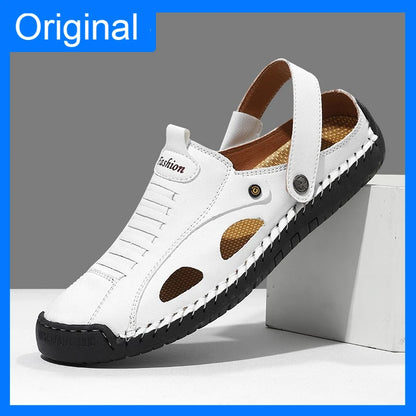 Mens Sandals Fashion Leather Comfortable Summer Outdoor Beach Shoes Casual Dual Purpose Non Slip High Quality Platform Slippers