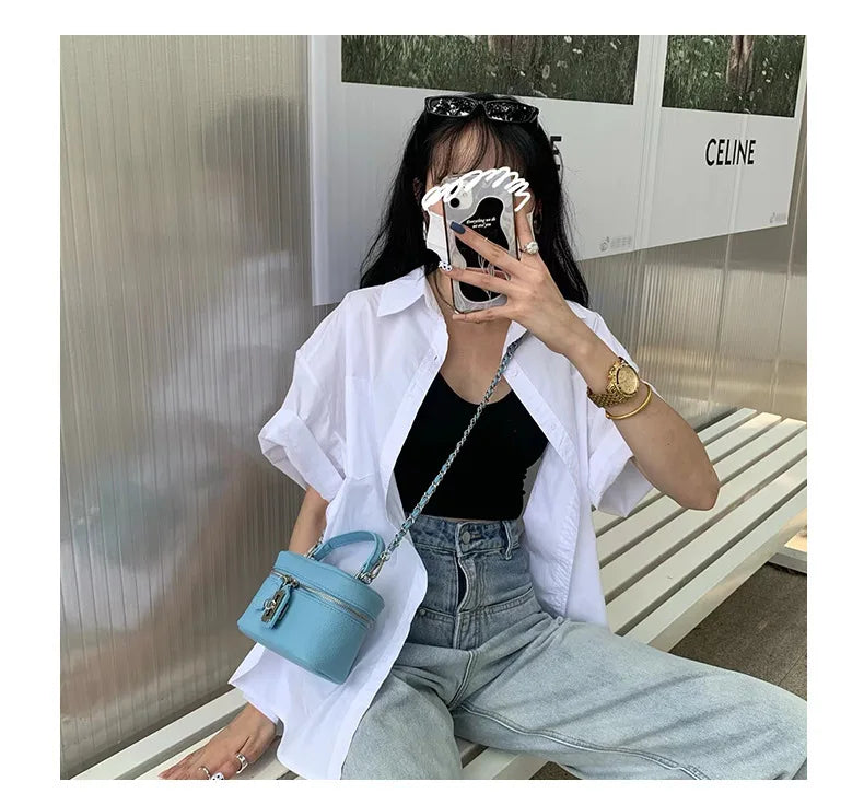 Women Square Handbags 2024 Summer Fashion Chains Crossbody Bags Texture PU Shoulder Bag Elegant Chic Mini Mobile Phone Bags