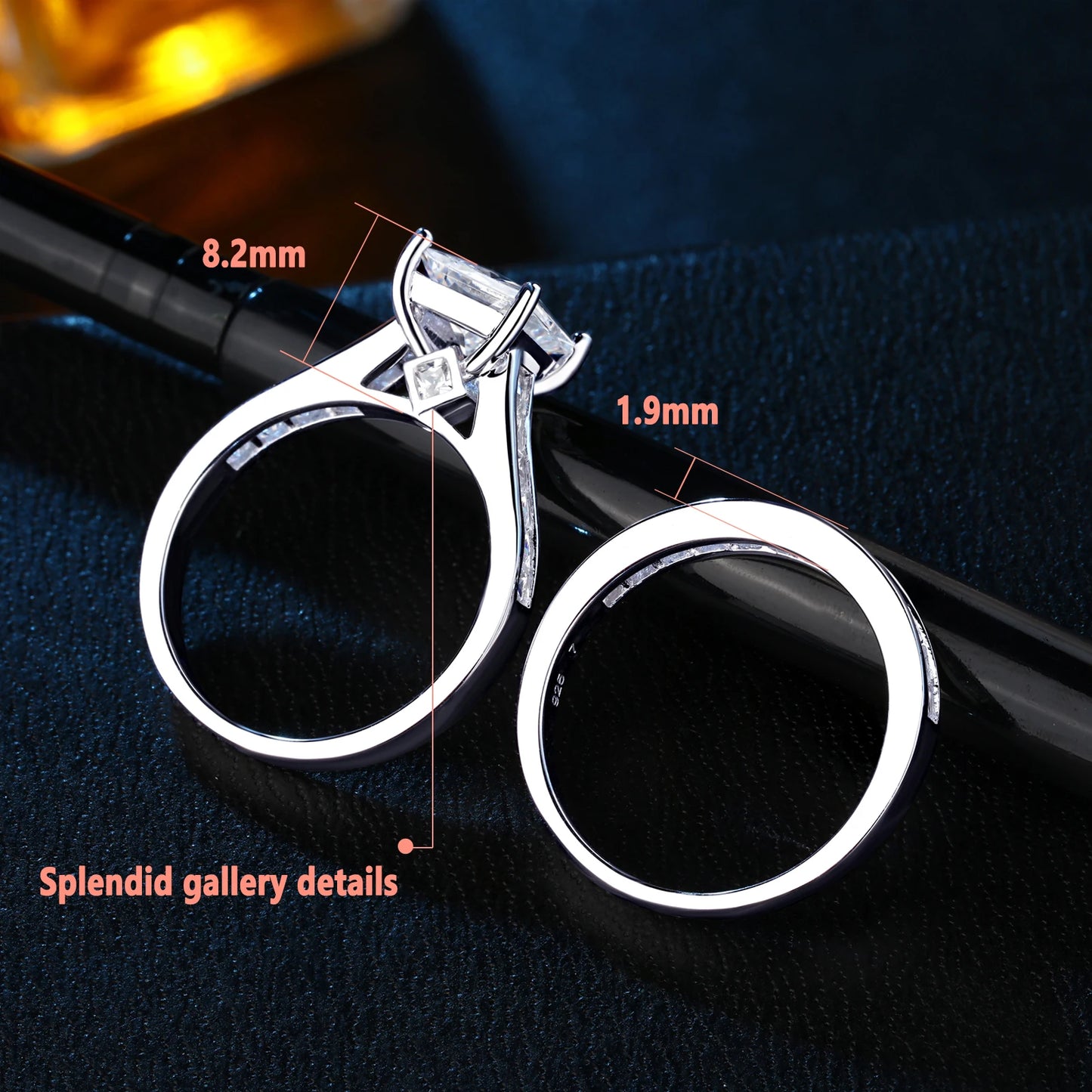 Newshe 2 Pcs GRA Certified Moissanite Princess Cut Wedding Rings Set for Women 925 Sterling Silver Engagement Ring Jewelry