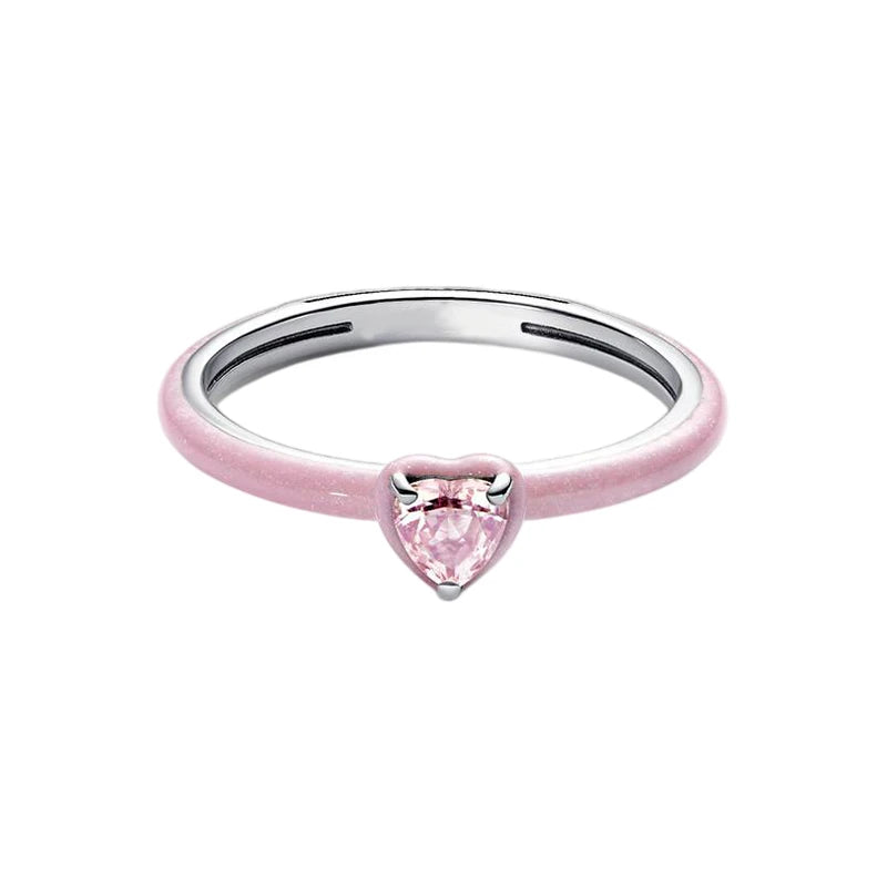 2026 New 925 Silver Sparkling Heart Princess Crown Heart-to-Heart Ring Fashion DIY Charm Jewelry Exquisite Gift