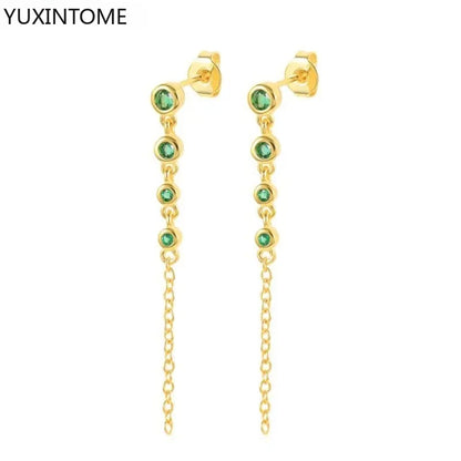 925 Sterling Silver Needle Long Chain Stud Earrings For Women Exquisite Zircon Geometric Tassel Pendant Earrings Luxury Jewelry