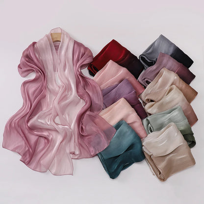 Two-color Shimmer Shiny Satin Hijab Crinkle Scarves Shawl Women Muslim Hijab Crepe Bandana Islamic Shimmer Silk Hijab