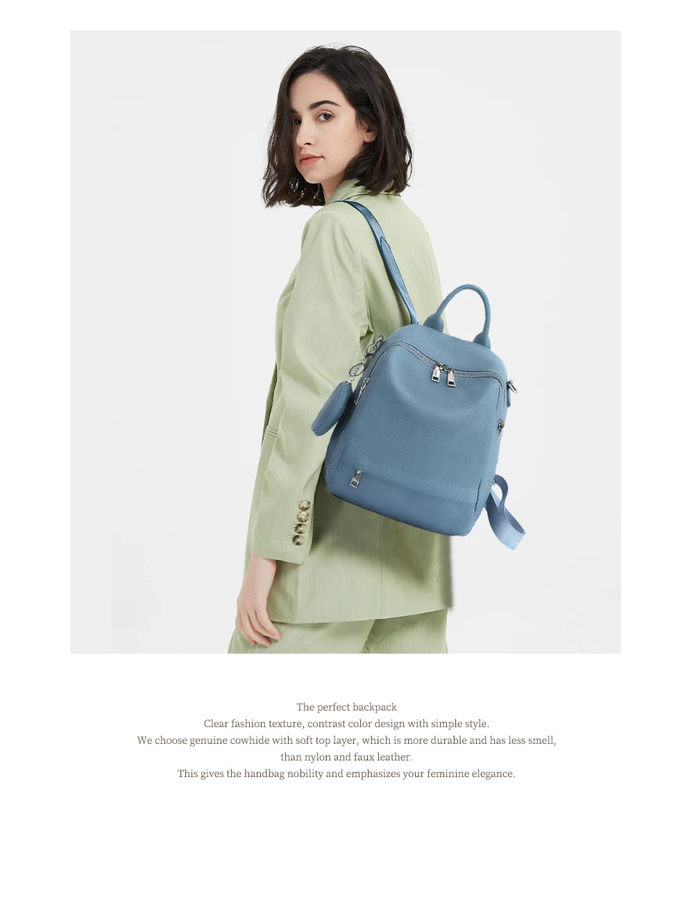 Zency Women's Genuine Leather Backpack High-Quality School Bag Travel Female Shopper Shoulder Satchel Rucksack Commuter