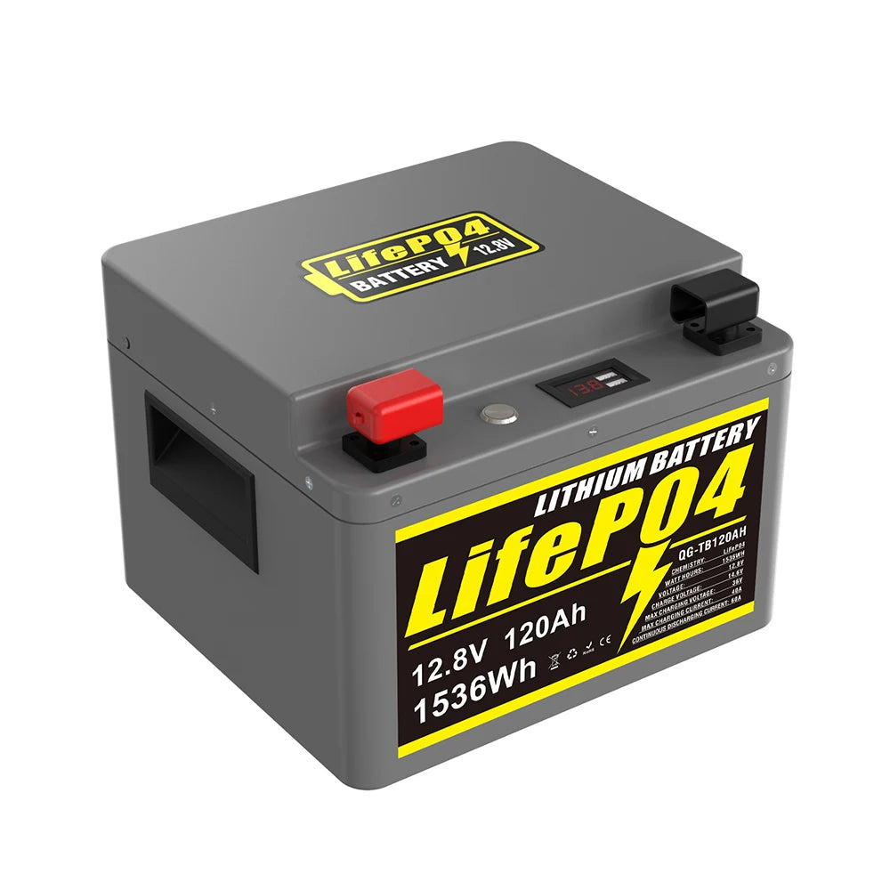 SOECOPO 12V 120Ah Portable LiFePO4 Battery 1536Wh LCD Screen USB Output for Home Camping Fishing Trolling Motor Power Bank