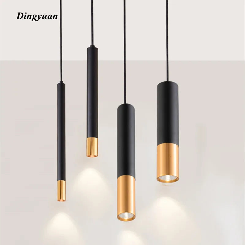 Cylinder Dimmable LED Pendant Lights Long Tube Lamps Dining Room Shop Bar Decoration Cord Pendant Lamp Background Wall Lighting