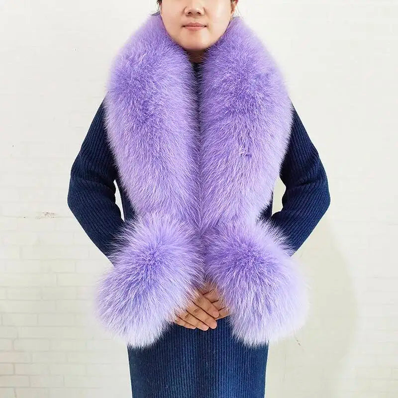 Winter Real Fox Fur Collar Cuffs Set Neck Warmer Fur Scarves Shawls Natural Fox Fur Collar Scarf Women Men Coat Warm Accessories