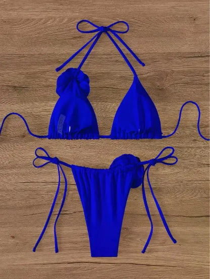 2026 S-L Sexy 3D Flowers Halter Strappy Bikini Women Swimwear Female Swimsuit Two-pieces Bikini Set Bather Bathing Suit Swim