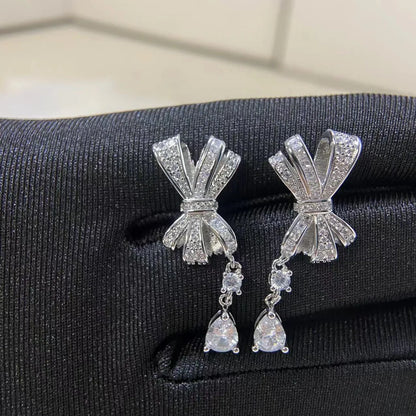 Fashion luxury jewelry S 925 sterling silver bow full diamond women's earrings. Valentine's Day gift