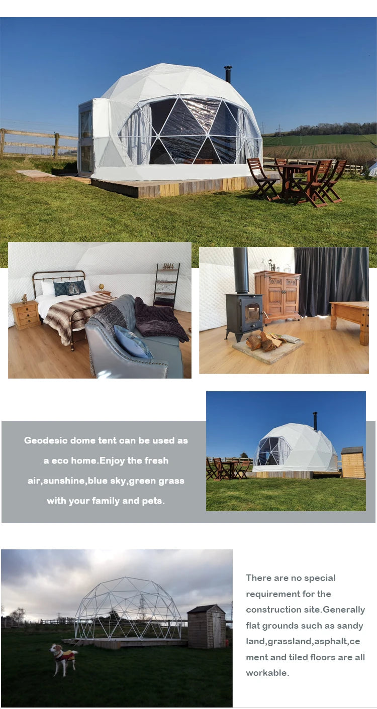 Luxury Heated Eco Hotel Decoration Prefab Transparent Geodesic Waterproof Round Dome Tent House Desert Tent Glampingg for Sale