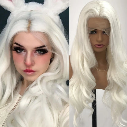 White Wig Natural Wavy Lace Synthetic Lace Front Wig Glueless Wigs Ready to Wear Long White Wig Glueless Lace Wigs for Women