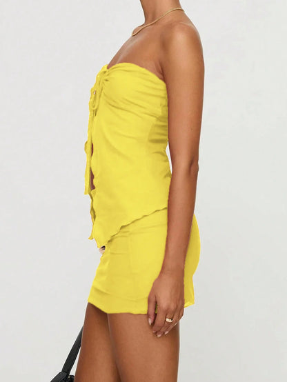 Women's Solid Color Tube Top & Skirt Two-piece Set, Fashion Casual Sleeveless Top &Bodycon Skirt for Daily Outdoor Wear, LadiesC