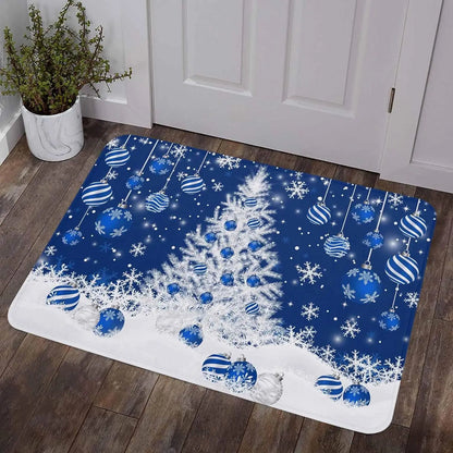 Merry Christmas Tree Snowflake Ball Navy Blue Non-slip Door Mat  Entrance Welcome Mat Balcony Hallway Rugs Christmas Decorations