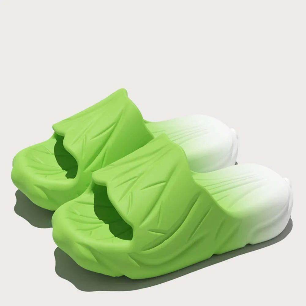 SHAJI Cute Cartoon Vegetable Cabbage Slides Unisex Couple Cloud Slippers EVA Thick Platform Cozy Non Slip Footwear Summer Indoor