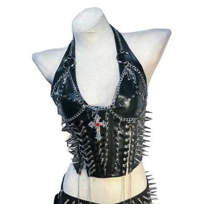 Goth Top Y2K Clothes Women's Tanks Emo Clothing Gothic Boho Tops with Spikes Punk Rock Teens Festival Spiked Bra Grunge T Shirt