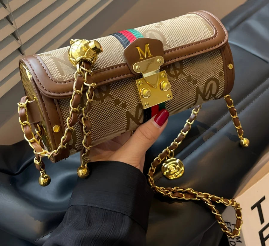 Luxury Brand Women's Evening Messenger Handbag Cylinder Shoulder Bag High-End Designer Stylish Fashion Accessory for Girls