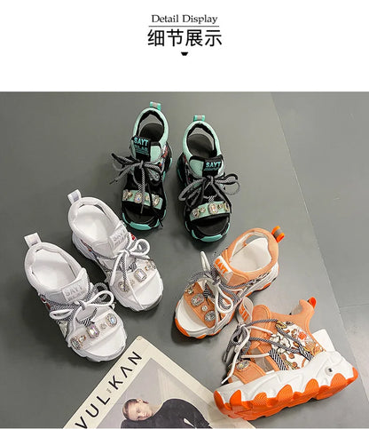 Maogu Mixed Color Shoes Sports Wedge White Sandals Women High Heel Beach Casual Shoe Leisure Lady Platform Chunky Sandals