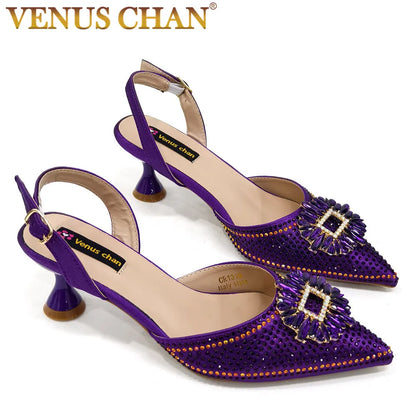 Latest Elegant Wedding Italian Diamond Design Shoes Women's African Party Shoes Crystal Shoes High School High Heels