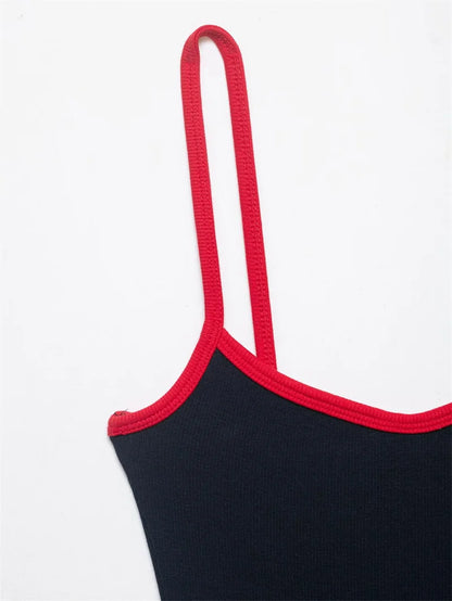 Women's Bodysuit 2026 New Fashion Spring Summer Color-block Trim Jumpsuit for Women Chic Personality Spaghetti Strap Bodysuit