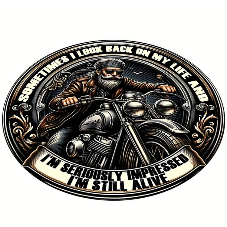 Biker Quote Print Flannel Round Rug Motorcycle Art Design Cool Man Theme Decor Soft Floor Mat For Garage Patio Outdoor