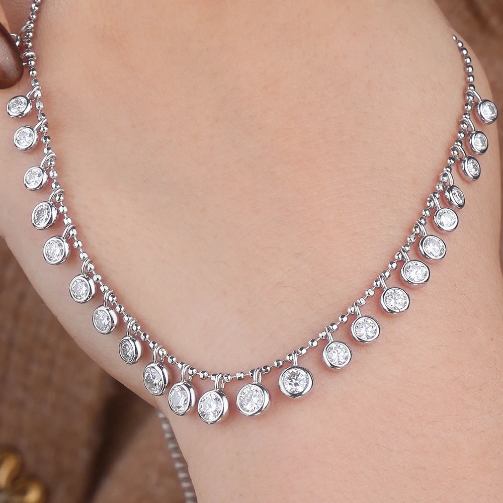Bezel Set 4.5cttw Full Moissanite Gradient Necklace for Women Sparkling Round Bubble Diamond Neck Chain S925 Silver Jewelry Gift
