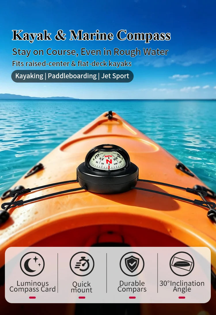 KANPAS Kayak Compass, Luminous Marine Compass for Boat Canoe SUP Jet Ski, Battery-Free Night Reading Navigation Compass V-55K