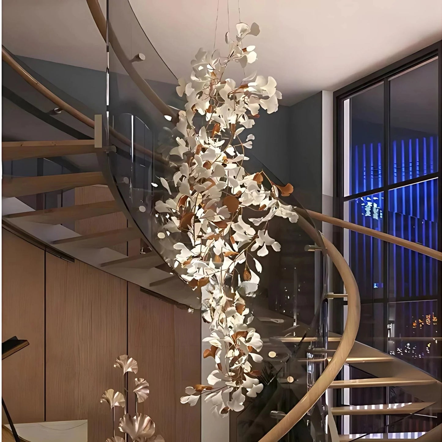 High Ceiling Ginko Leaf Chandeliers for Duplex Staircase Long Gold Leaf Pendant Hanging Chandelier for Vila Table Lobby Hotel