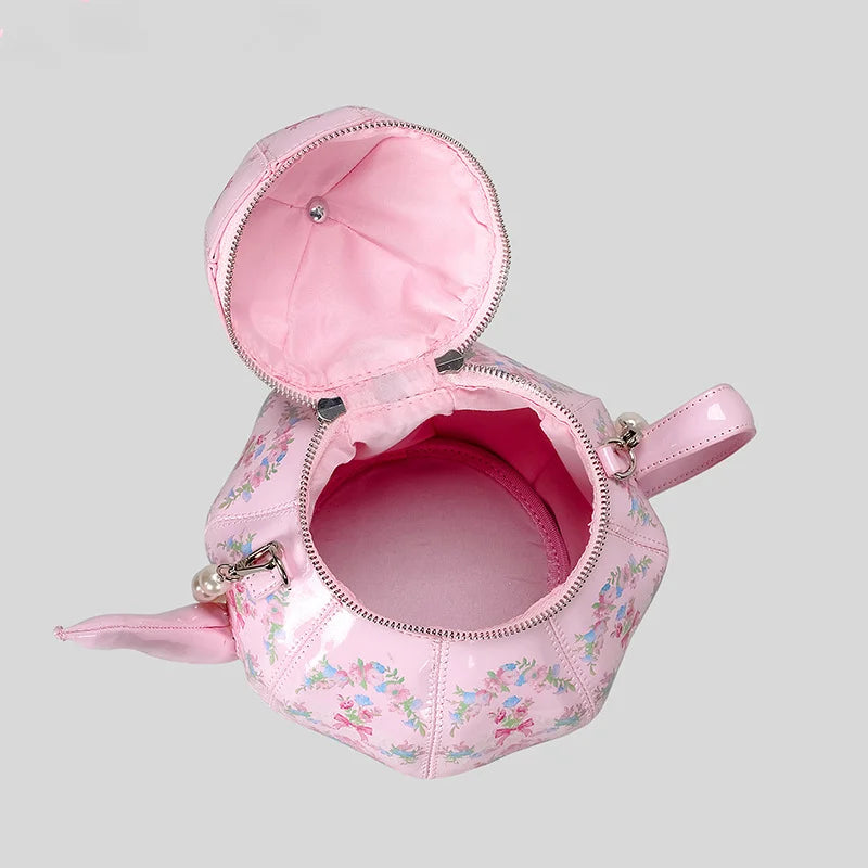 Creative Vintage Printed Teapot Design Women Handbags Pearls Chains Shoulder Bag Designer Luxury Crossbody Bag Small Buckets Bag
