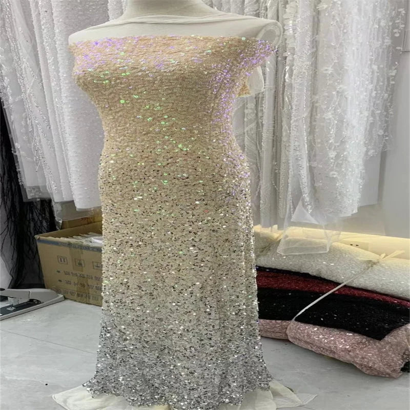 Gradient Sequins Embroidered Stretch Tulle Fabric for DIY Sewing Evening Dress Garment Accessories Clothing Fashion Cloth