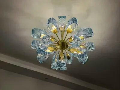 Modern Blue Glass Led Pendant Lamp Copper Designer Hanging Chandeliers for Living Room Bar Bedroom Suspension lustre Lights