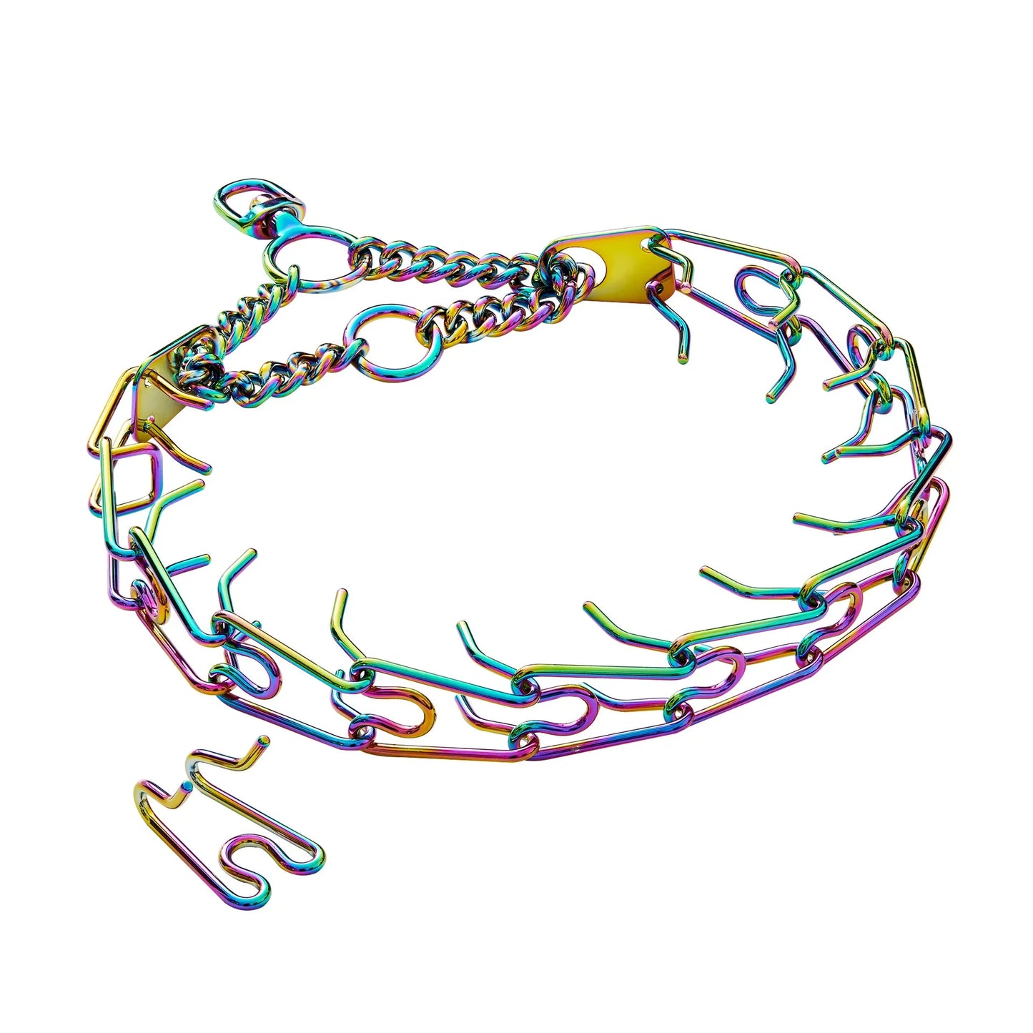 Gold Dog Prong Collar Removable Pet Spike Necklace with Comfort Rubber Tip Adjustable Stainless Steel Dogs Training Link Chain