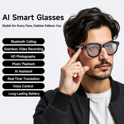 2026 AI Smart Glasses AI Translation Sunglasses Bluetooth Calling Music Player Camera Control Anti-blue Light Glasses  Men Women